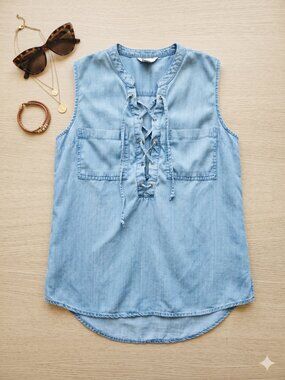 Guess Denim Lace-Up Tank Top